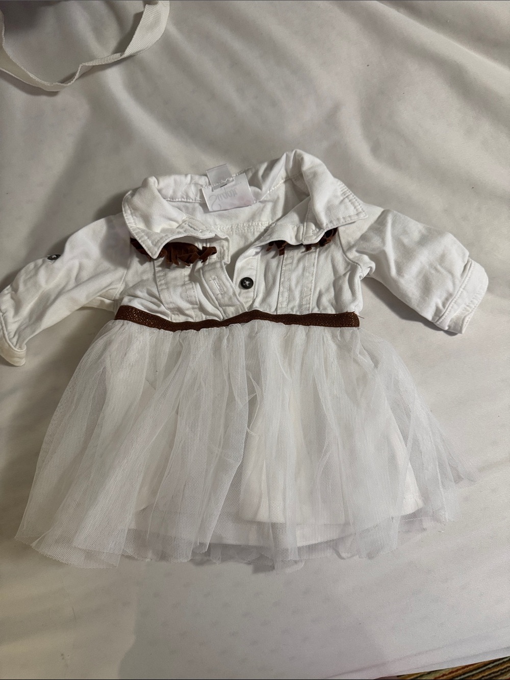 Sugar White Dress with Brown Trim
